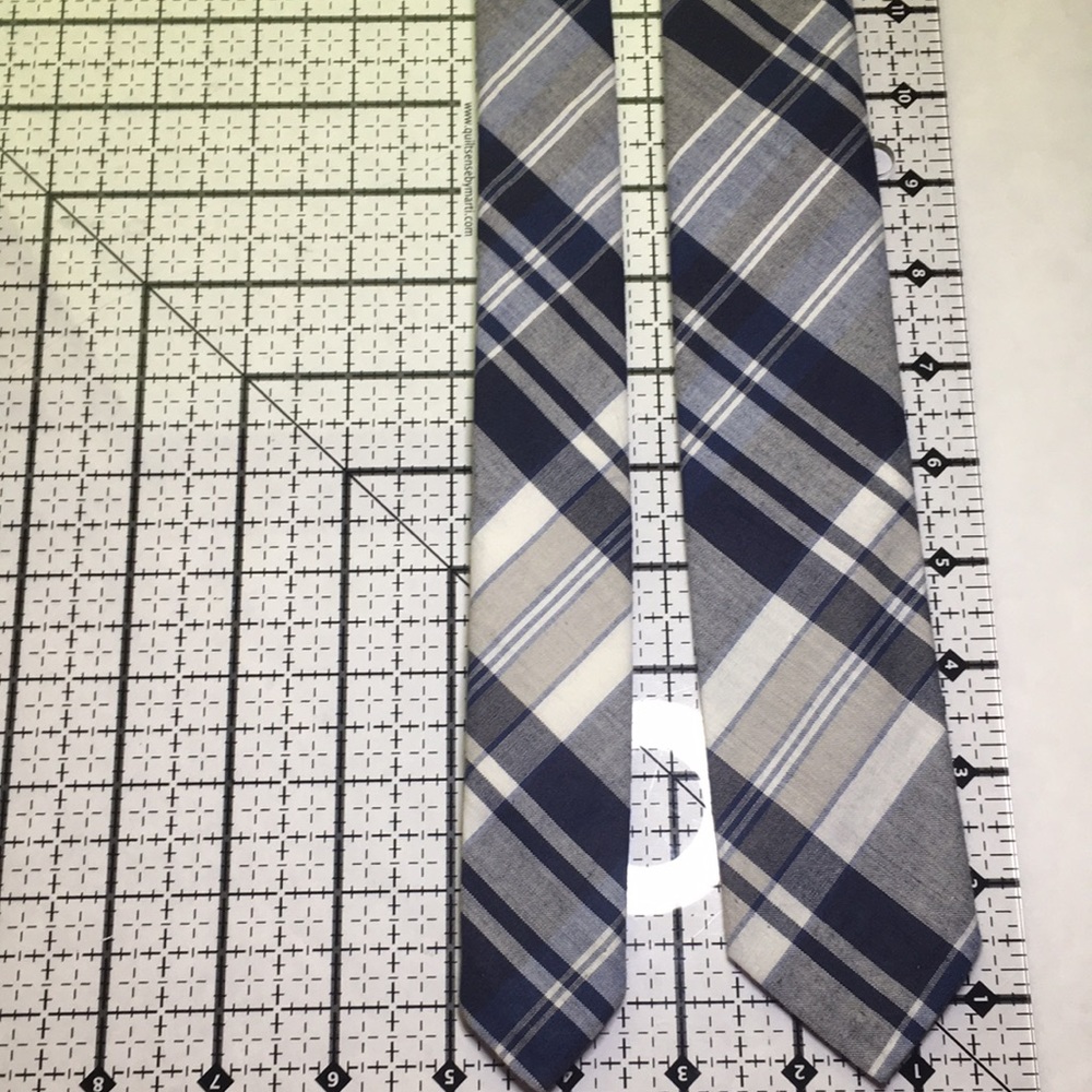 Club Monaco - blue and white plaid narrow 100% cotton tie